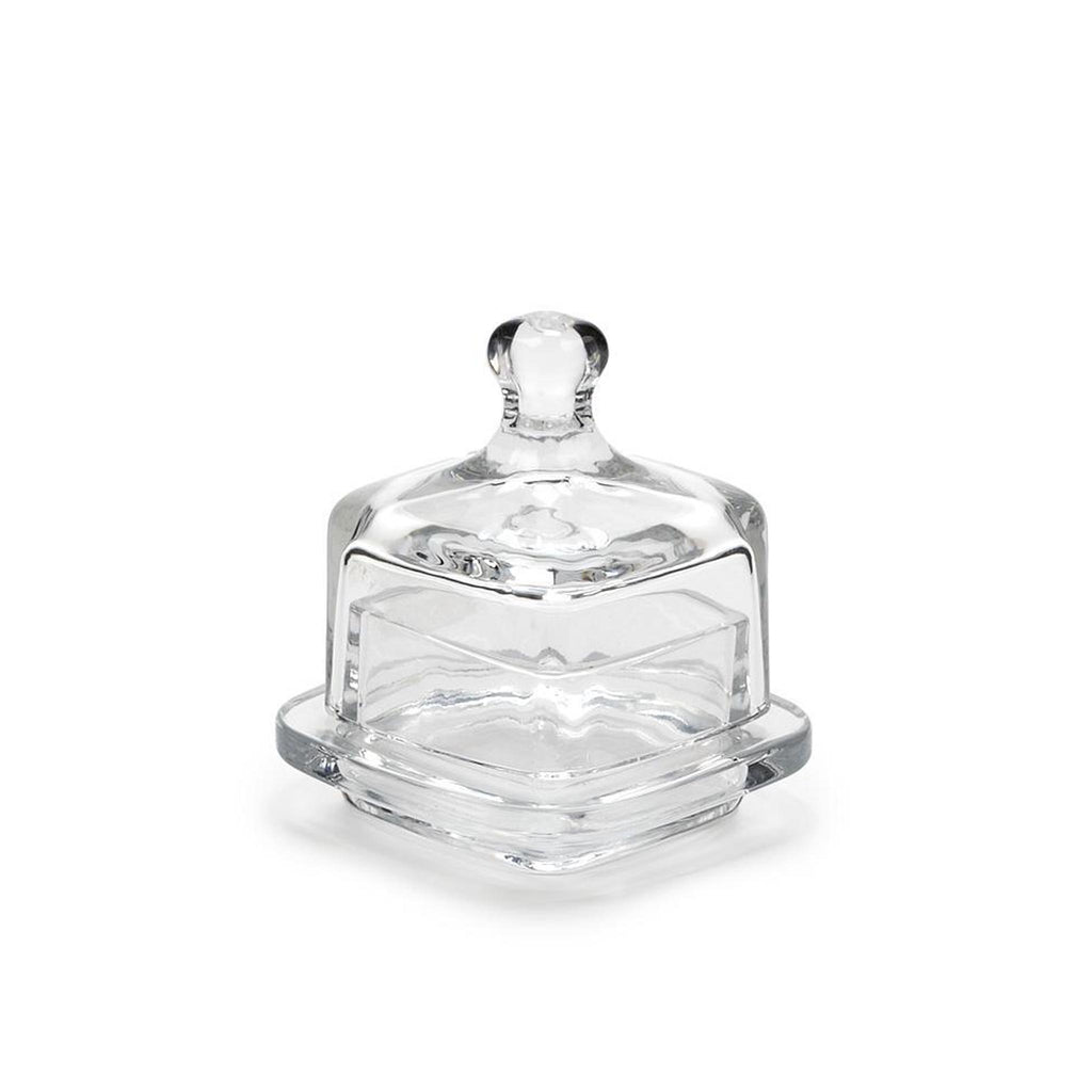 Square Glass Covered Butter Dish - closed