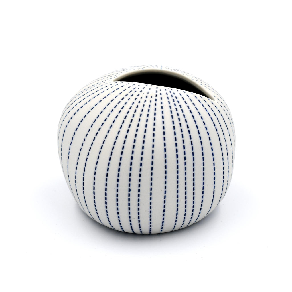 Pebble Mini Vase - Large - White with Blue Dashes