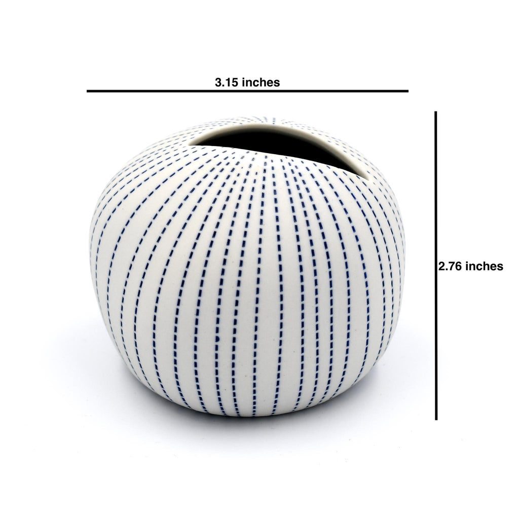 Pebble Mini Vase - Large - White with Blue Dashes -dimensions