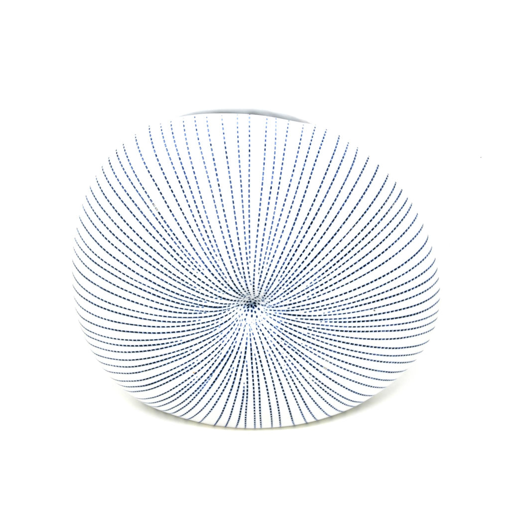 Diva Round Vase - White with Blue Dashes