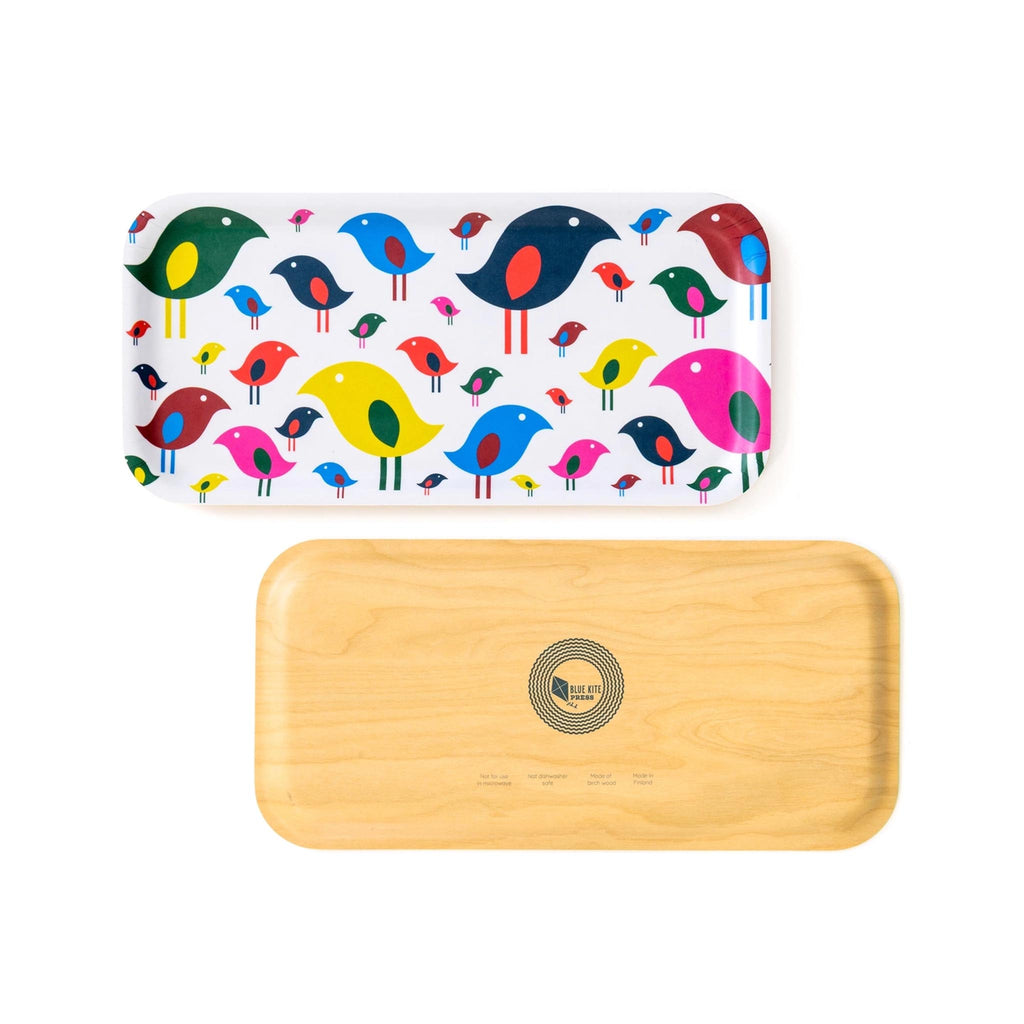Bright Bird Birch Serving Tray - top and bottom view