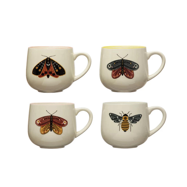 Stoneware Mugs with Insects