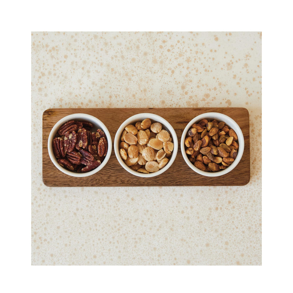 Mango Wood Condiment Bowls Set - in use