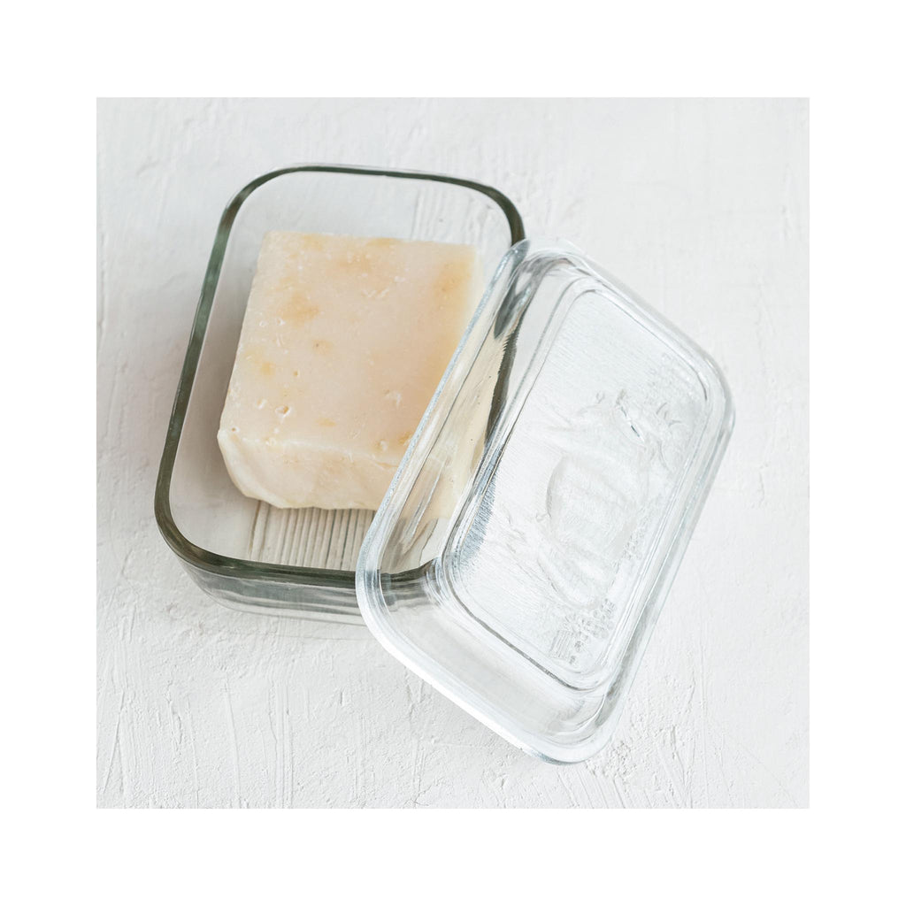 Pressed Glass Covered Butter Dish - Cow Motif - open