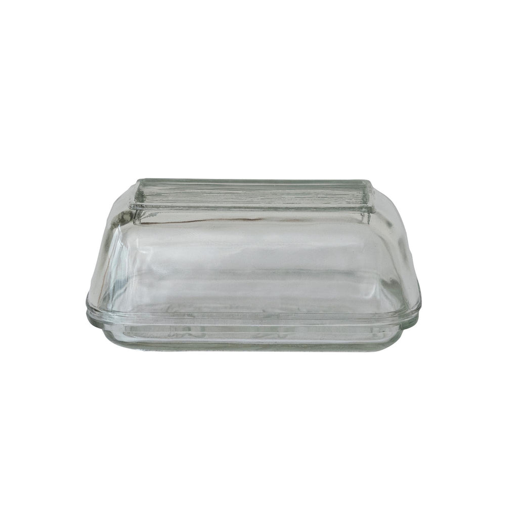 Pressed Glass Covered Butter Dish - Cow Motif