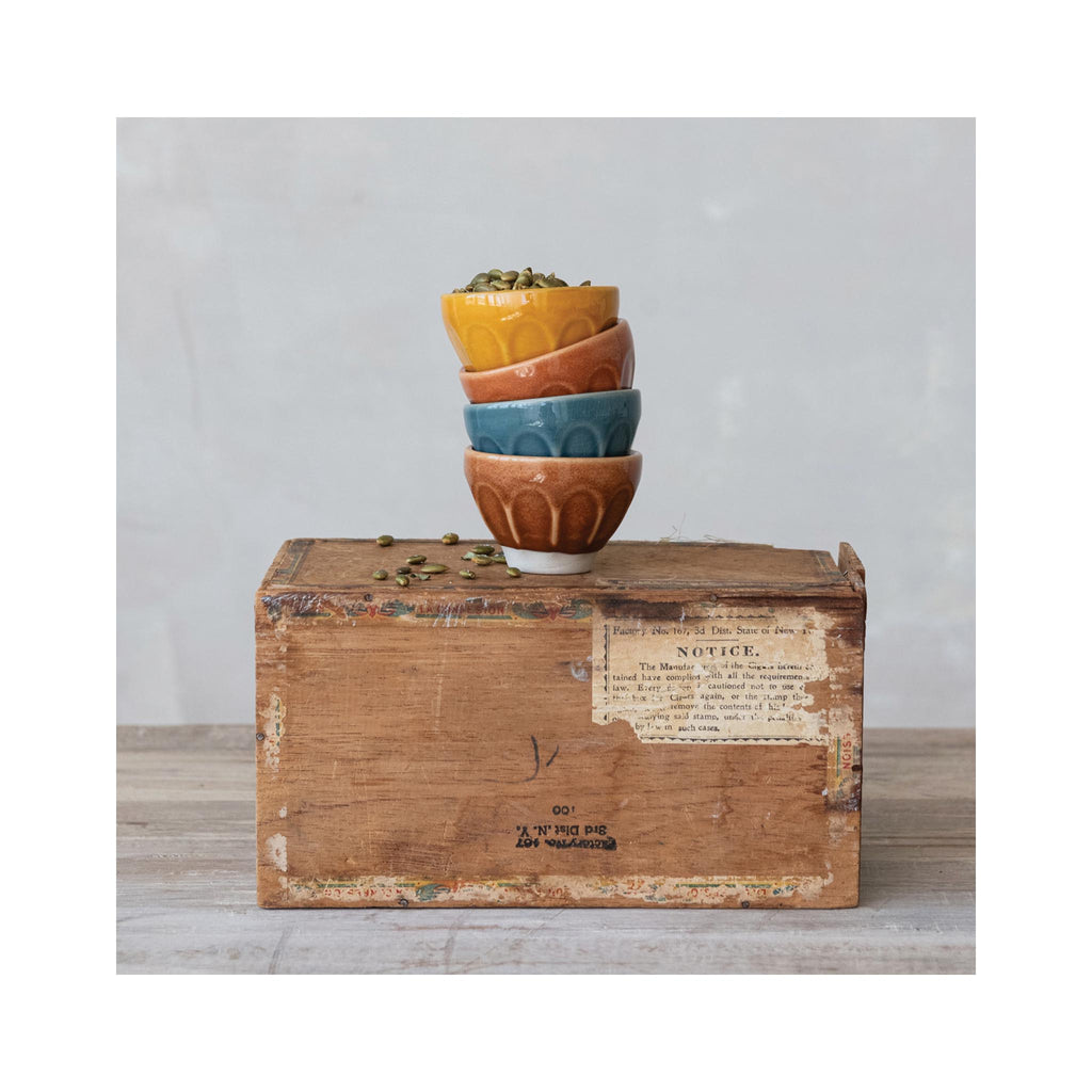 Reactive Glaze Stoneware Pinch Bowls - stacked