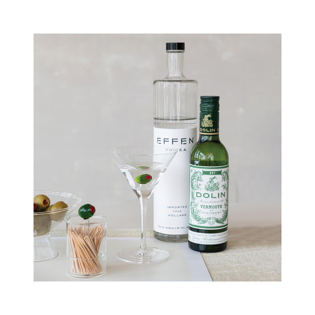 Martini Glass with Hand-blown Olive - in use