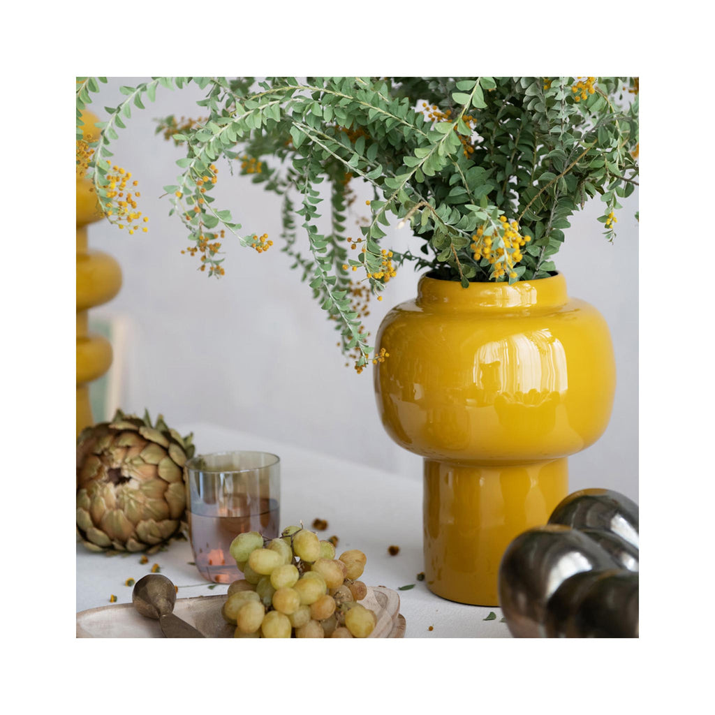 Ochre Enameled Metal Vase - in use