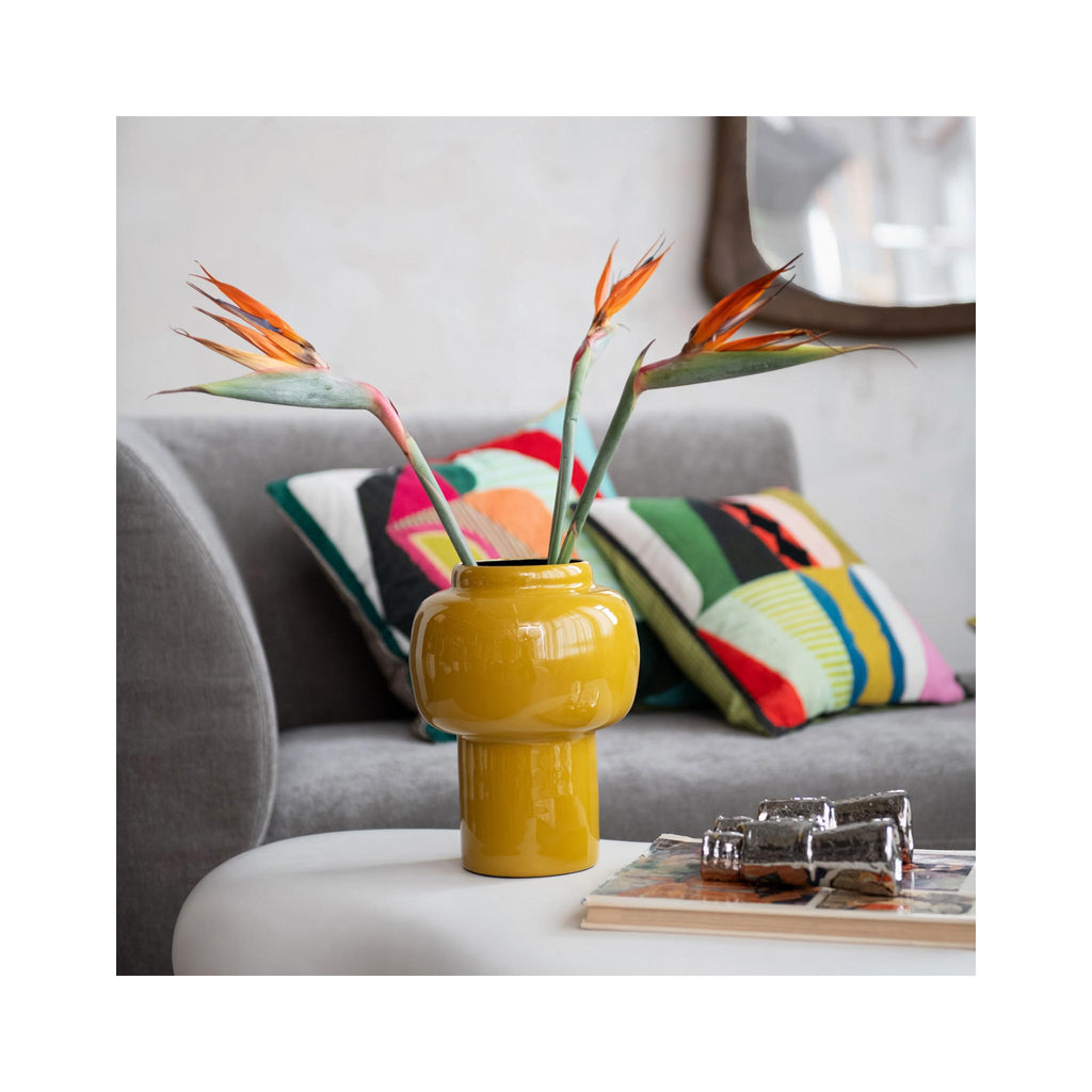 Ochre Enameled Metal Vase - in use