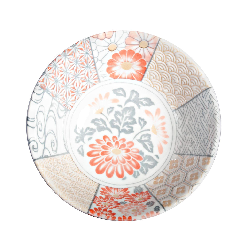 Japanese Red Multi Patterned Bowls - 6" - interior