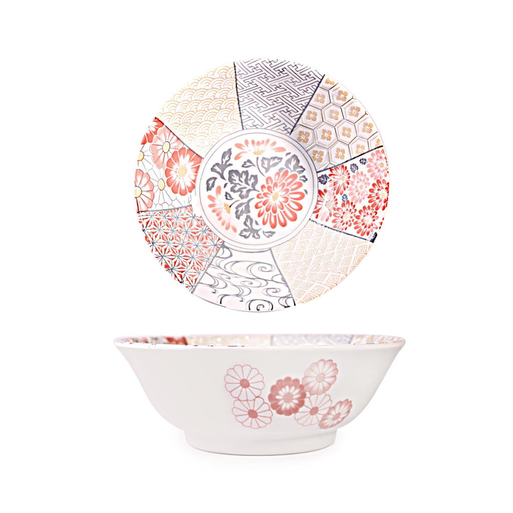 Japanese Red Multi Patterned Bowls - 7.25"