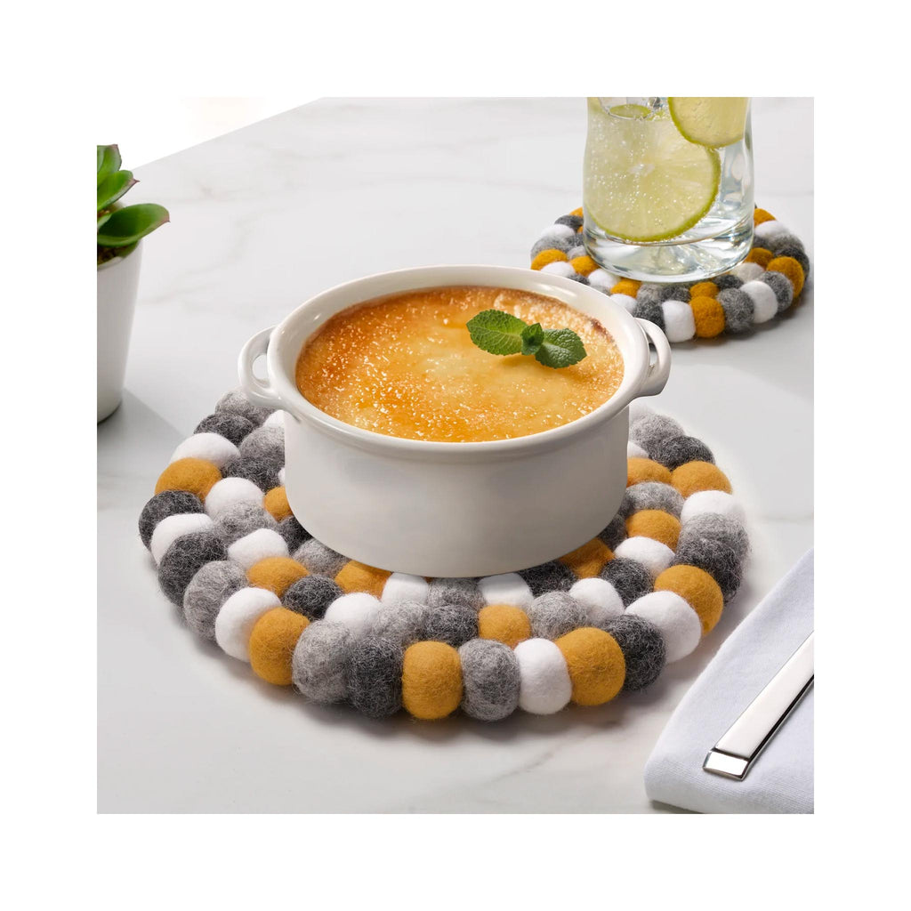ModWool Felt Ball Trivets - Yellow/Grey/White
