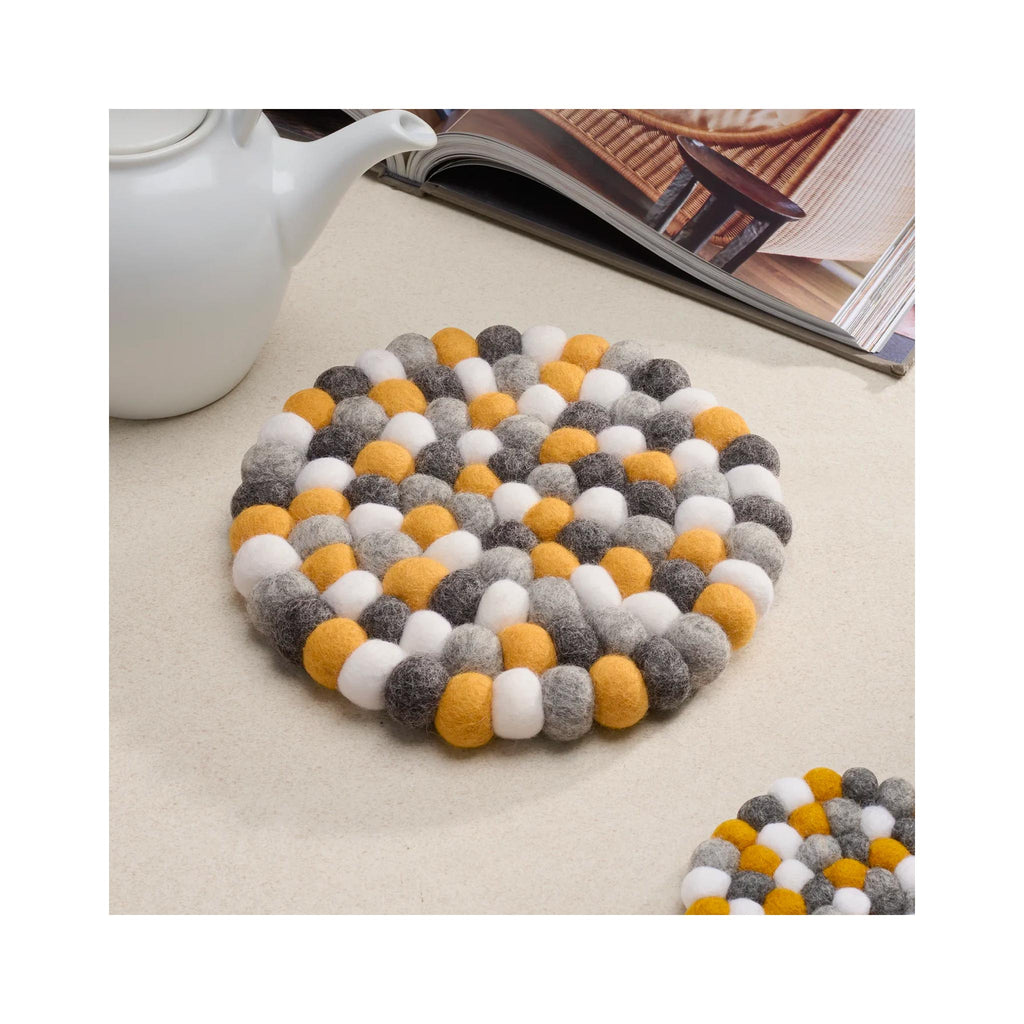 Mod Wool Felt Ball Trivets - Yellow/Grey/White
