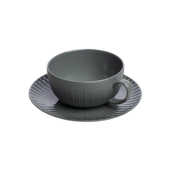 Vintage Grey Ceramic Tea Cup & Saucer