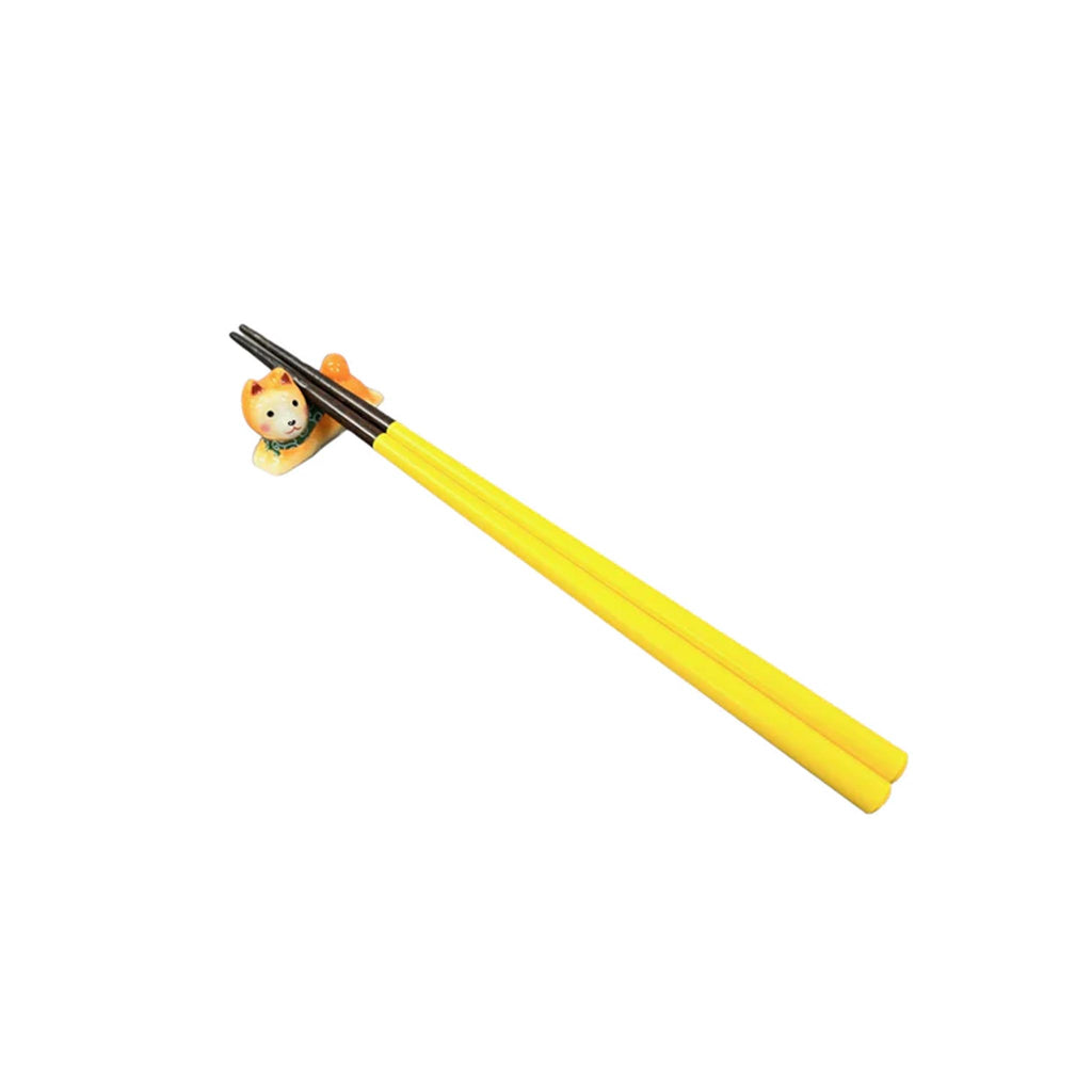 Shiba Inu Porcelain Chopsticks Rest in use