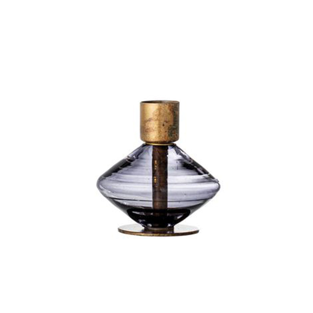 Glass & Metal Taper Candle Holder-M1-Grey