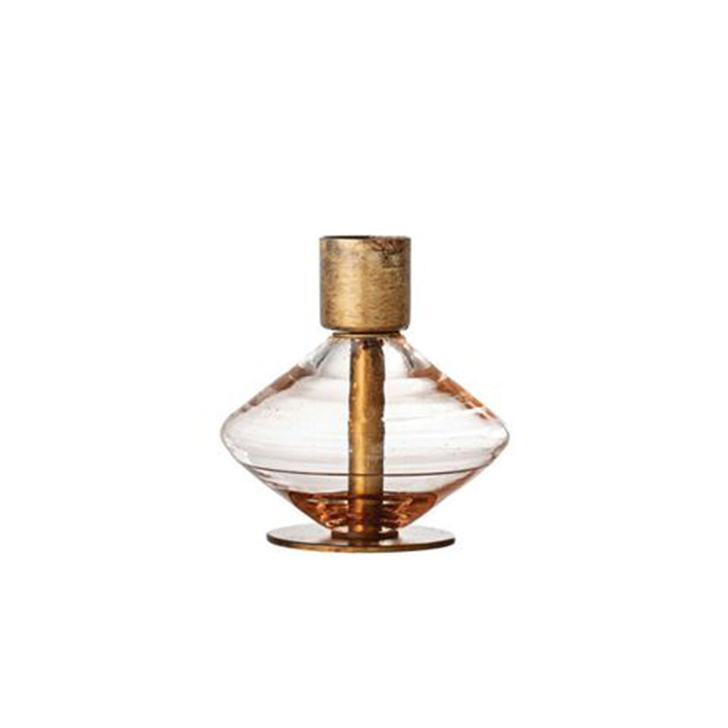 Glass & Metal Taper Candle Holder - M1-Mauve