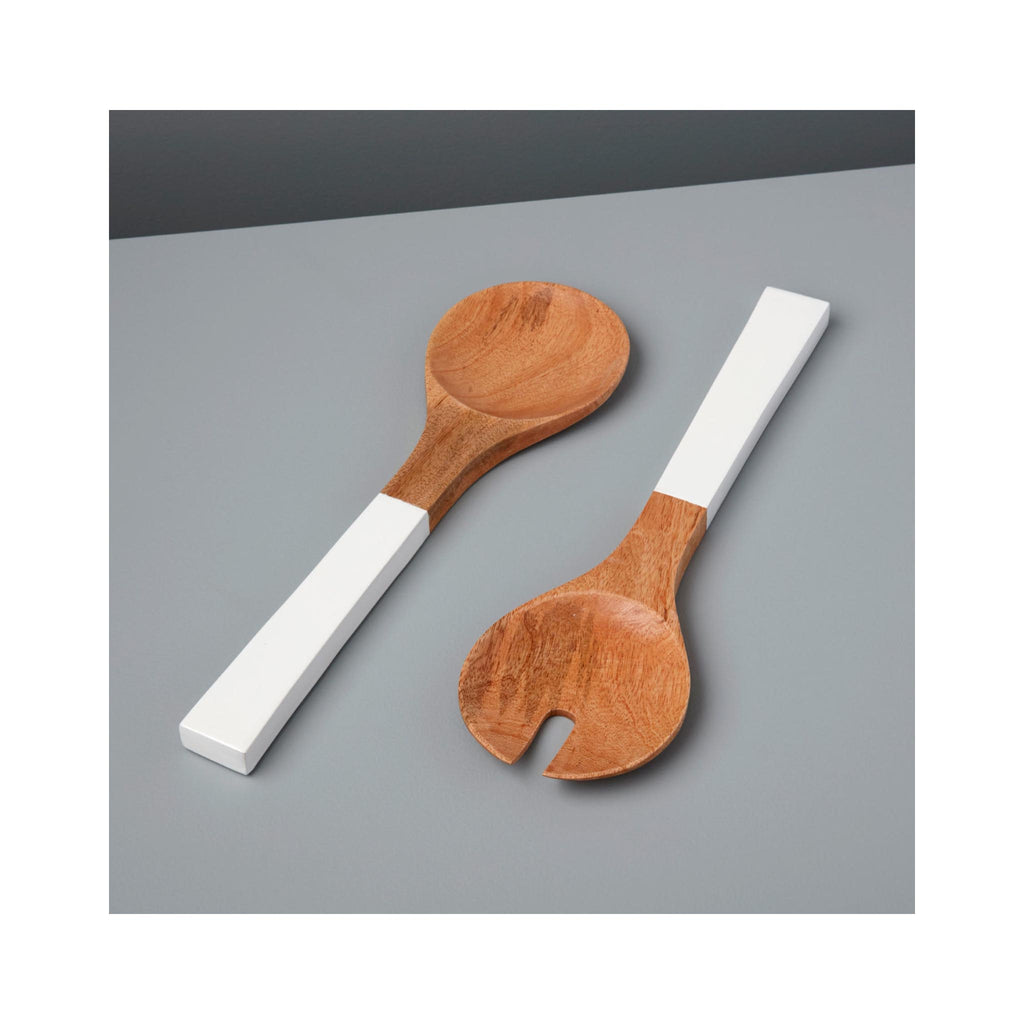 Mango Wood & White Enamel Salad Servers - Extra Large