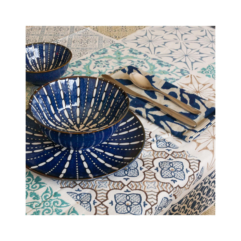 Block Printed Tablecloth - Porto Blue Tile