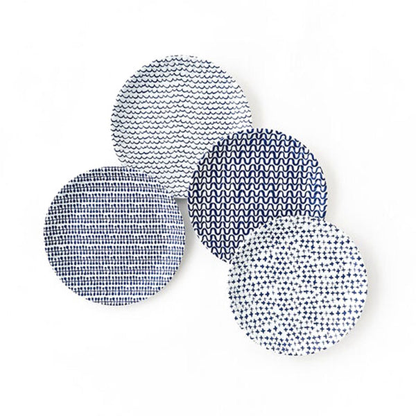 Blue & White Geometric Melamine Plates Set of 4 - Dinner