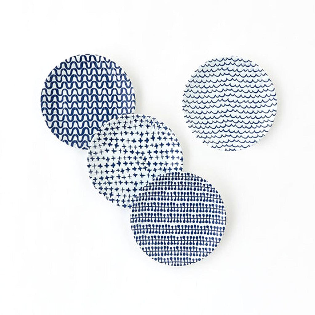 Blue & White Geometric Melamine Plates Set of 4 - Appetizer