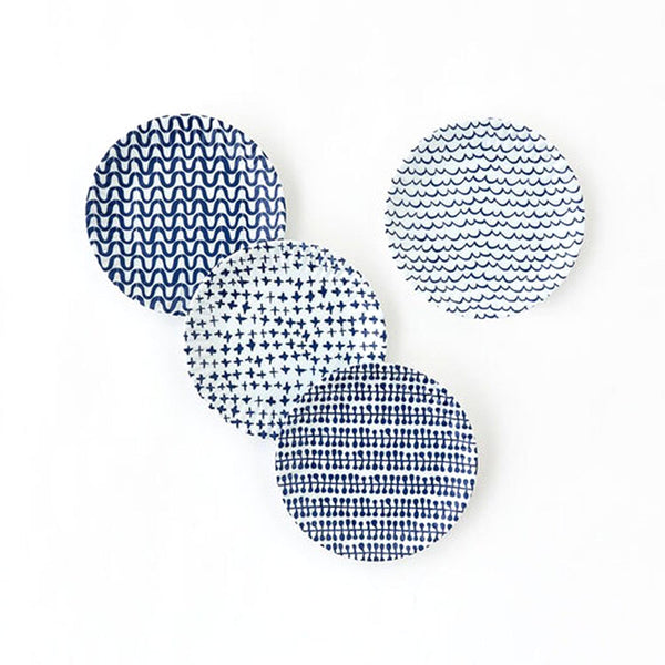 Blue & White Geometric Melamine Plates Set of 4 - Appetizer