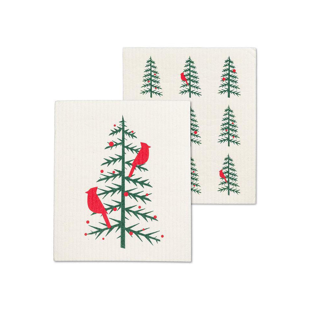 Swedish Dishcloth Sets - Holiday - Cardinals in Tree