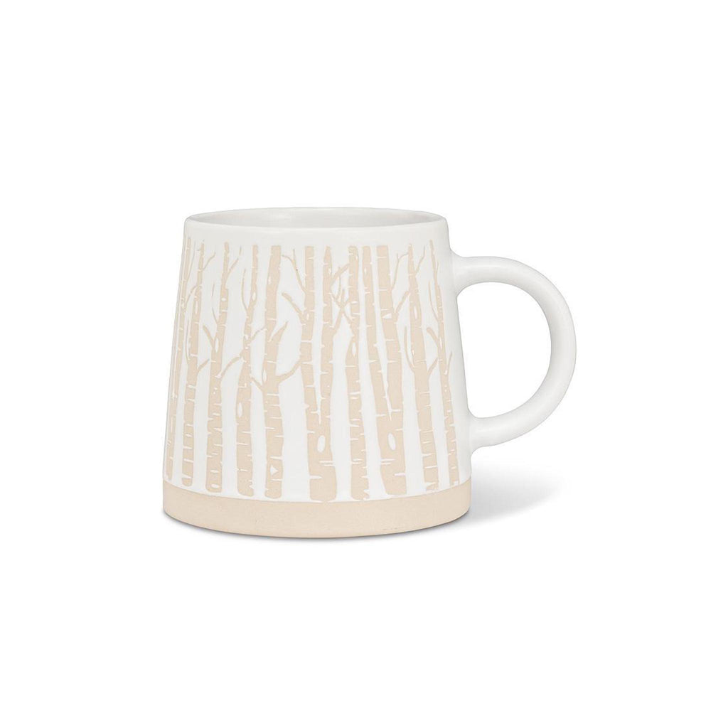 Wide Base Mugs - Winter White - Birch Trees