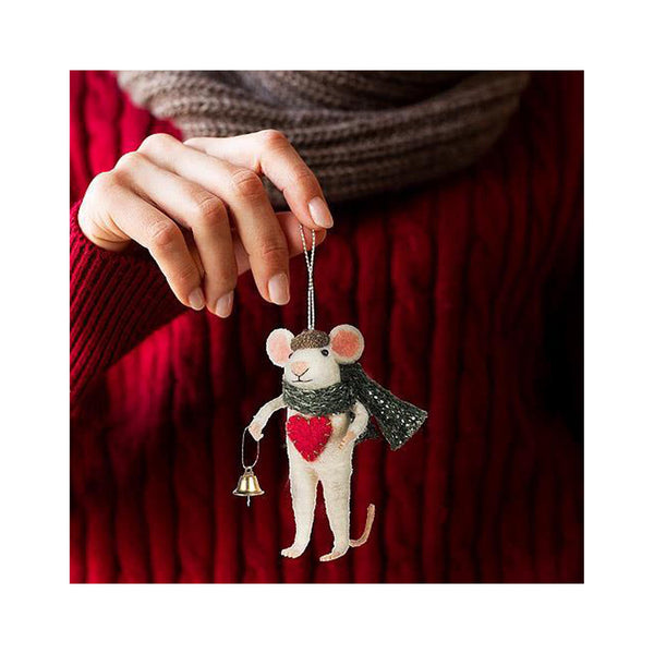 Felt Mouse Ornament - Bell & Heart