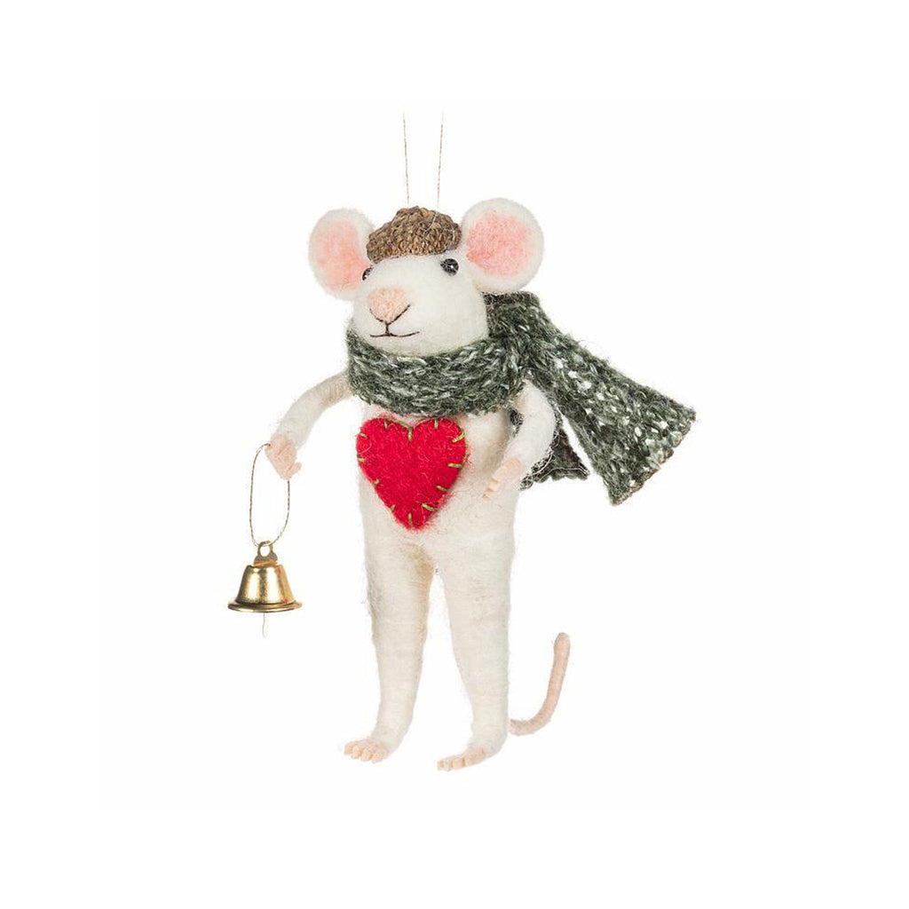 Felt Mouse Ornament - Bell & Heart