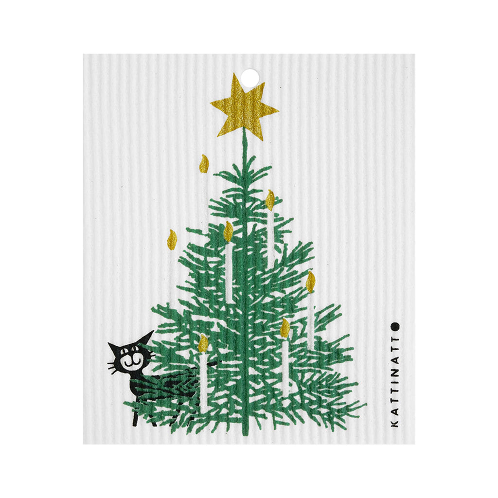 Swedish Dishcloths - Winter Imagery - Christmas Tree with Cat