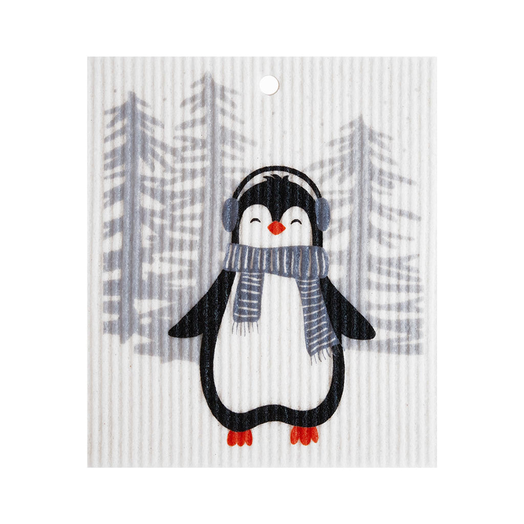 Swedish Dishcloths - Winter Imagery - Penguin with Ear Muffs