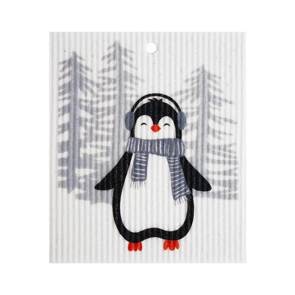 Swedish Dishcloths - Winter Imagery - Penguin with Ear Muffs