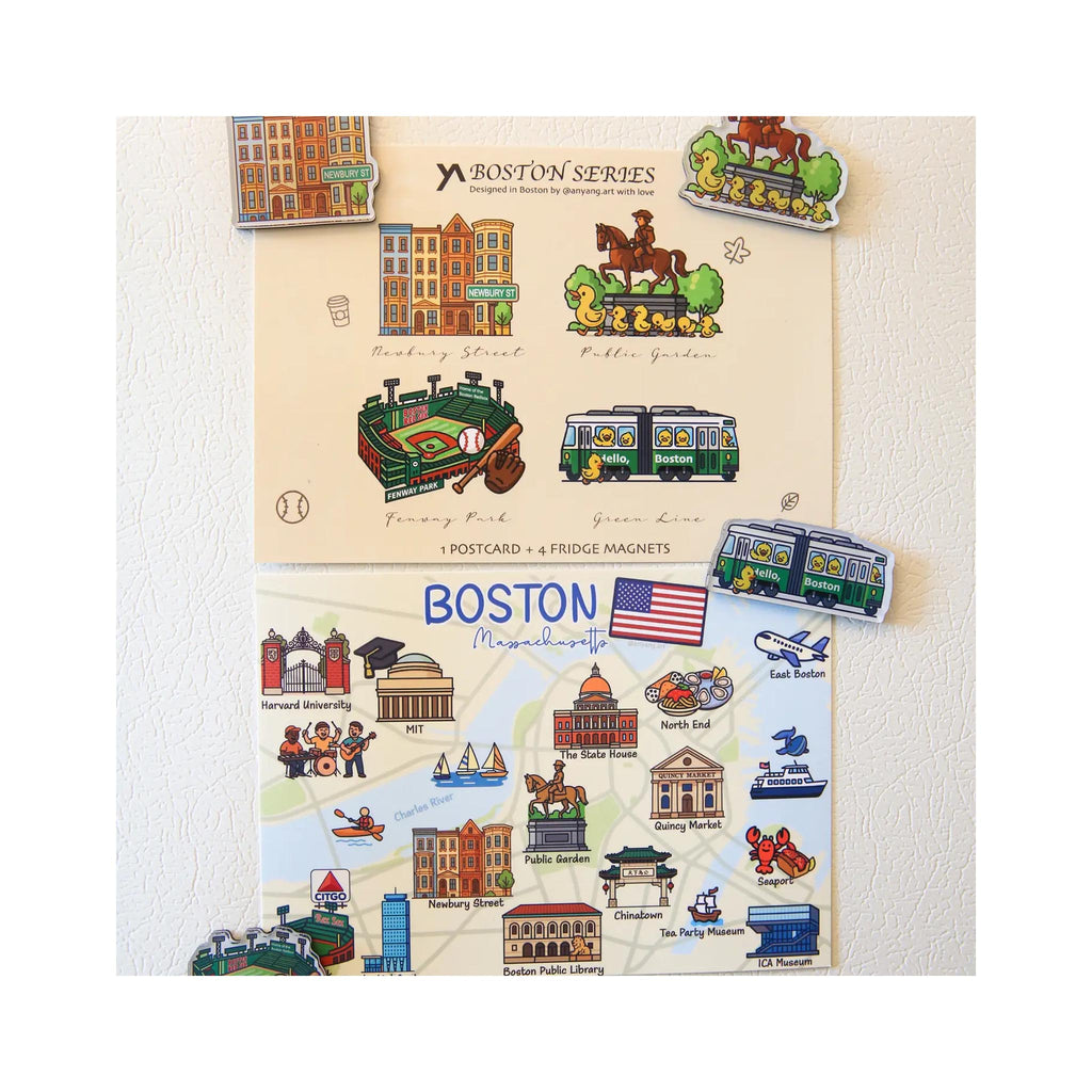 Boston Icons Magnets & Postcard Set - in use