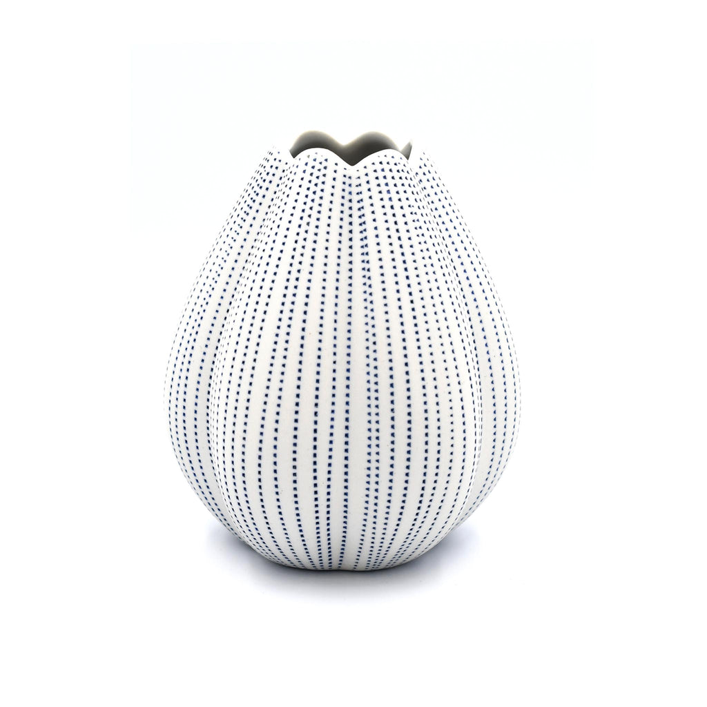 Champa Vase - White with Blue Dashes