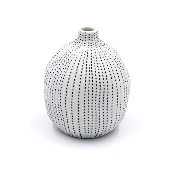Gugu Sag Bud Vase - White with Blue Dashes