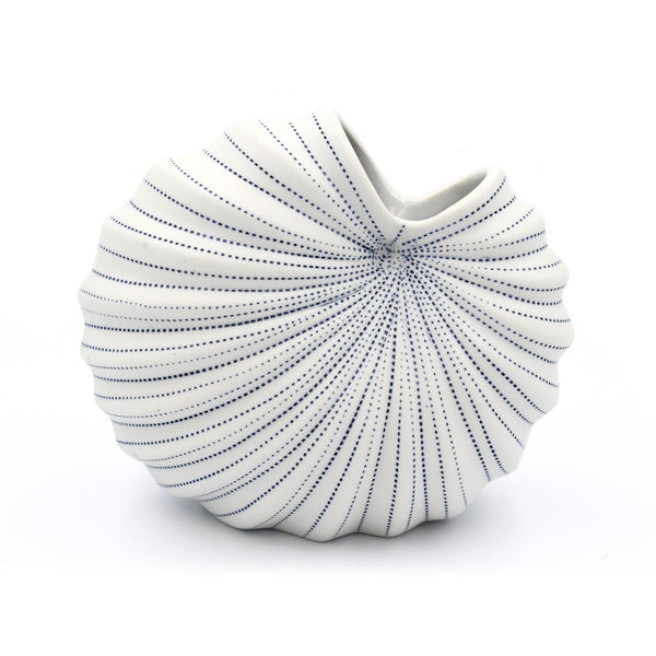 Palm Vase - Large - White with Blue Dashes