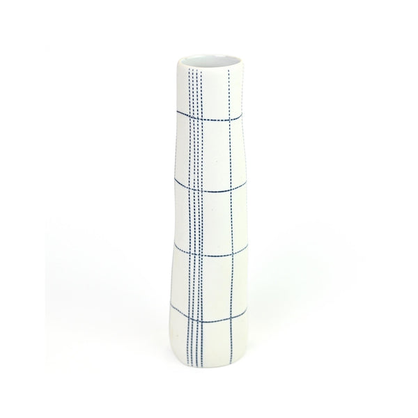 Koza Vase - White with Blue Grid Lines