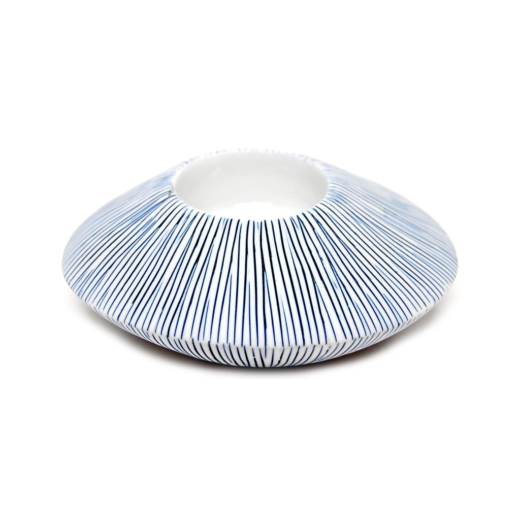 Porcelain Sea Shell Tealight Holder  - White with Blue Lines
