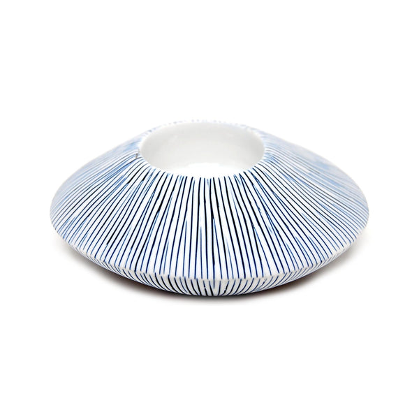 Porcelain Sea Shell Tealight Holder  - White with Blue Lines