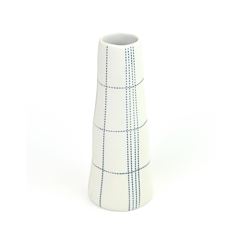 Koza Vase - White with Blue Grid Linrd- Small