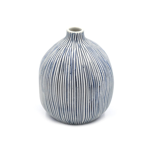 Porcelain Gugu Sag Vase -White with Blue Lines -Indented
