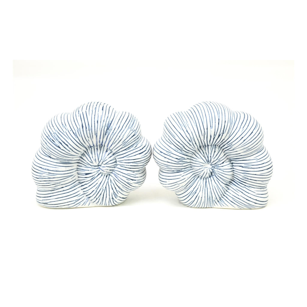 Pebble Sea Snail Salt & Pepper Set - White with Blue Lines