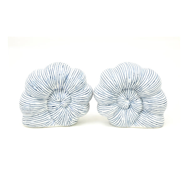 Pebble Sea Snail Salt & Pepper Set - White with Blue Lines