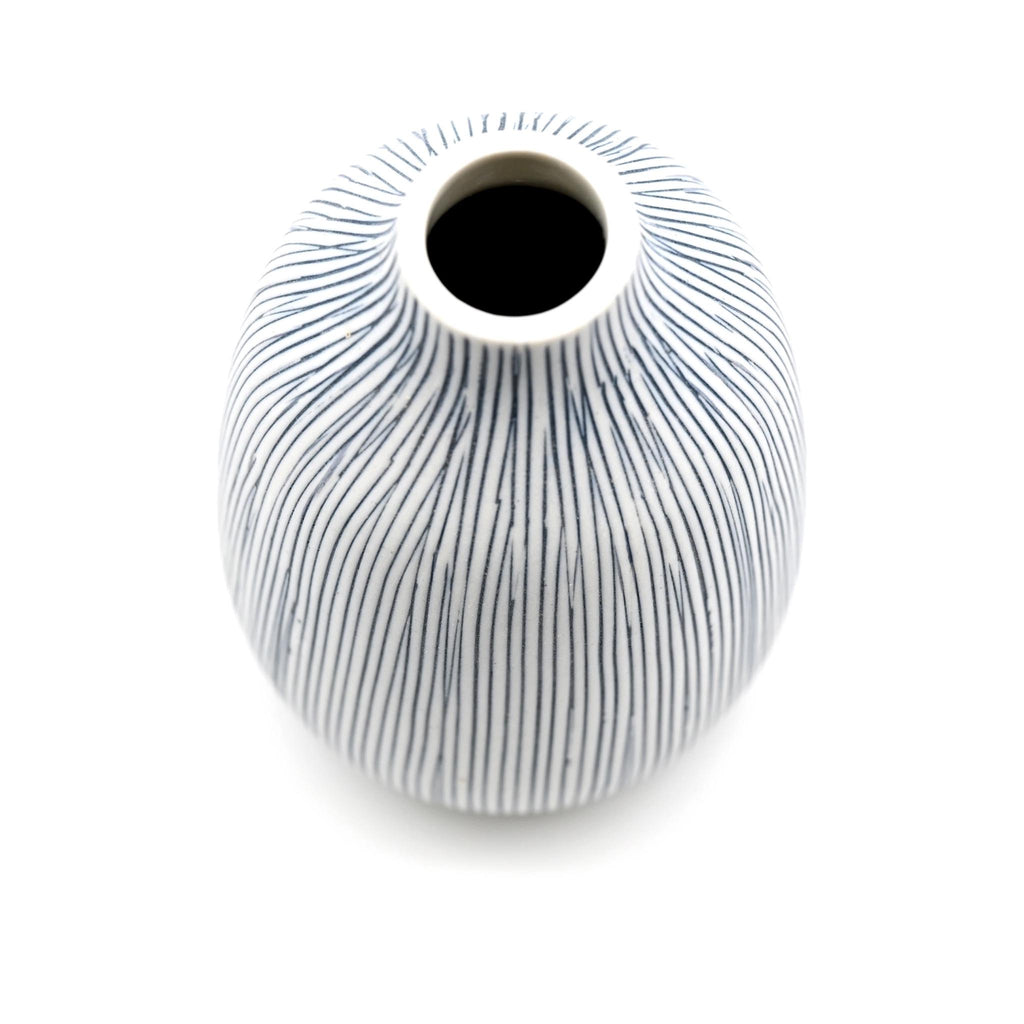 Porcelain Adam Vase - White with Blue Lines - top view