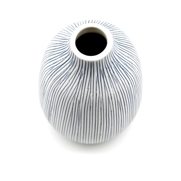 Porcelain Adam Vase - White with Blue Lines - top view