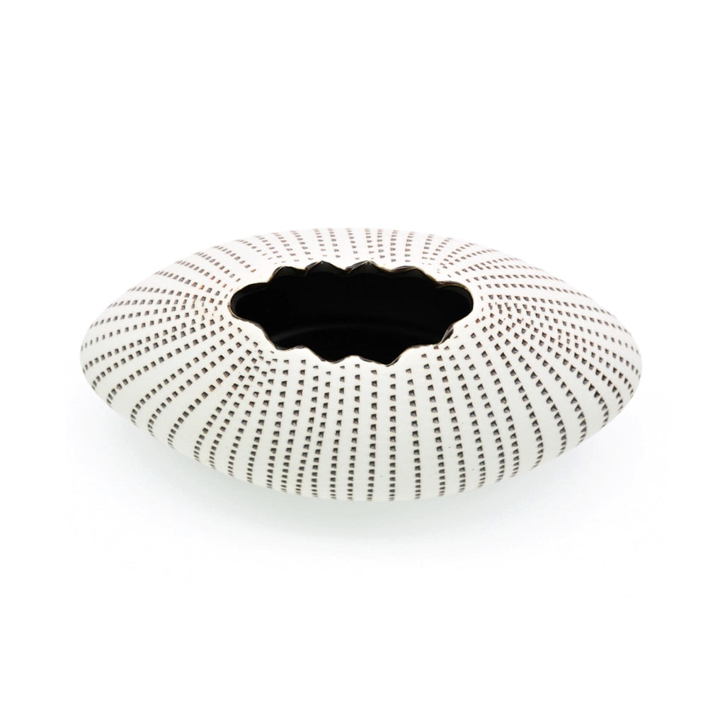 Porcelain Oval Vase - White with Brown Dots - top view