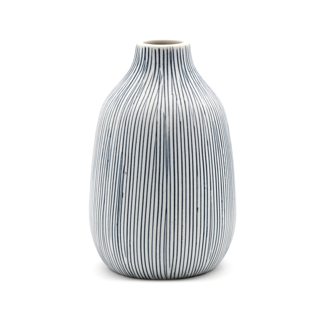 Porcelain Adam Vase - White with Blue Lines