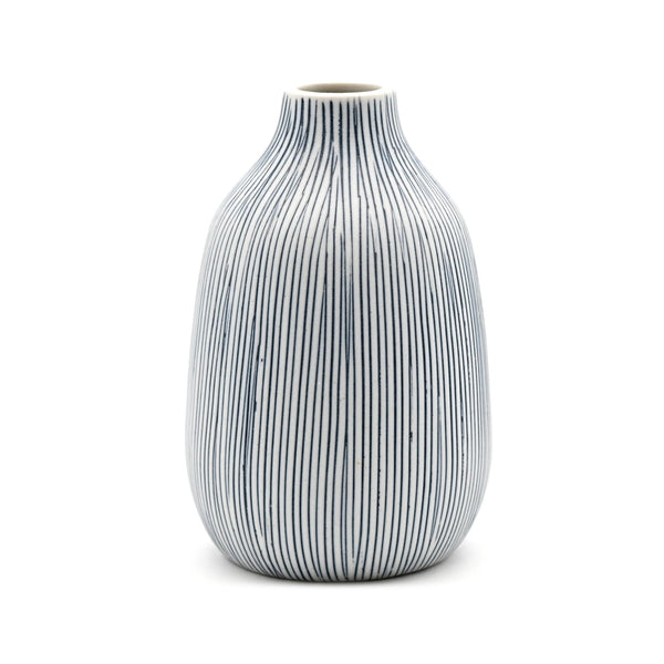 Porcelain Adam Vase - White with Blue Lines