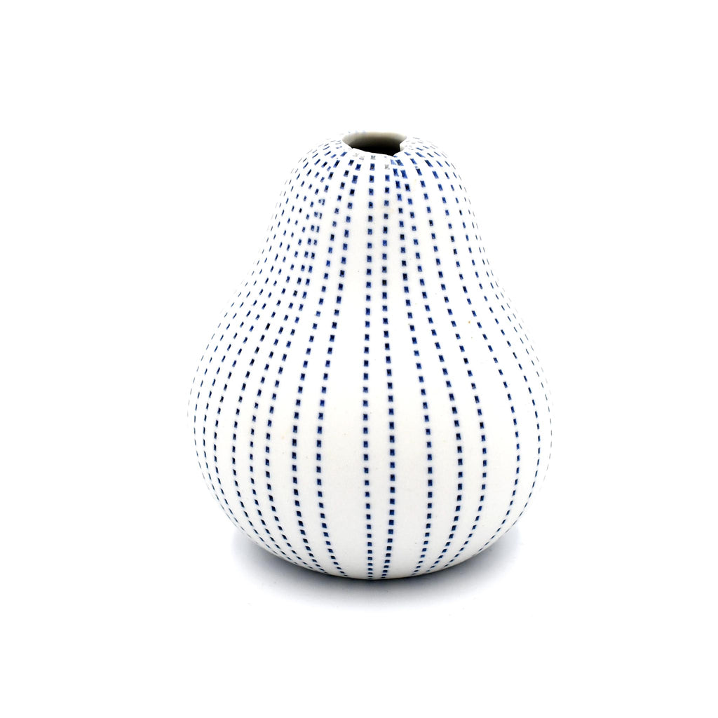 Gugu Pear Bud Vase - White with Blue Dashes